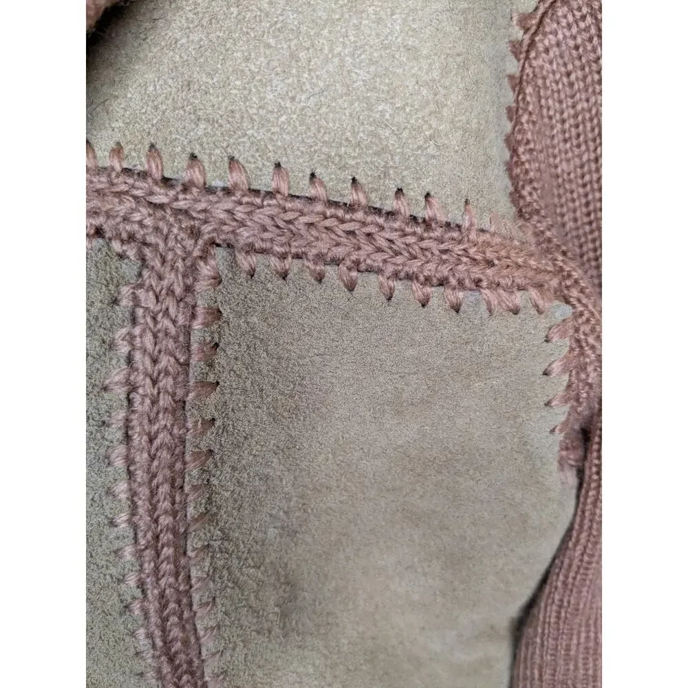 Vintage 70s Exclusive Imports Tan Leather Crochet Jacket Boho Hippy SZ M Korea - Picture 6 of 12
